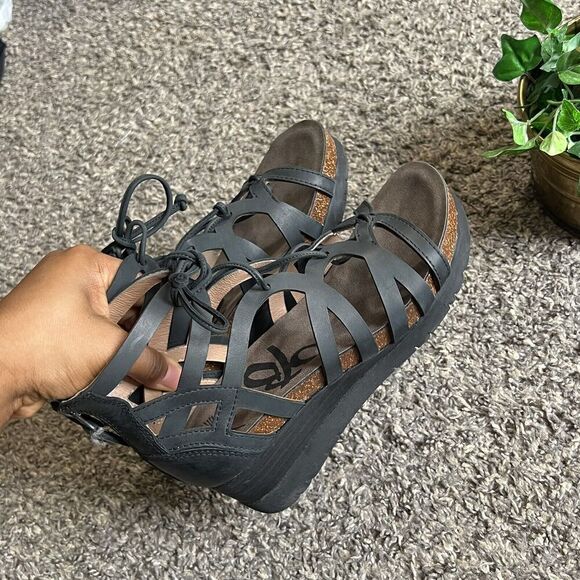OTBT Nomadic Sandal Size US 6.5 M Black Leather Wedge Heel Lace-Up Strappy New - Picture 4 of 11